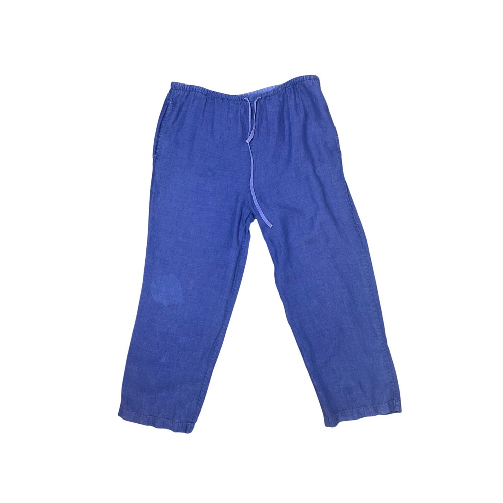Mark Fore & Strike Women Blue 100% Linen Wide‎ Leg Drawstring Pants Size Large